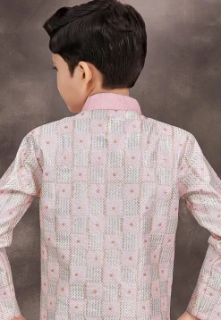 Embroidered Art Silk Sherwani in Pink and Off White