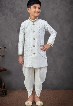 Embroidered Art Silk Sherwani in Off White