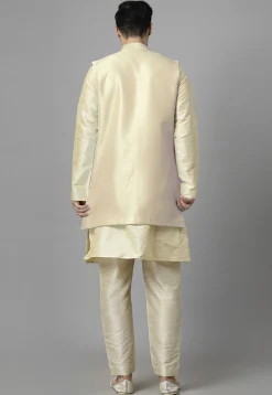 Embroidered Art Silk Sherwani in Light Beige and Cream