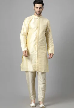 Embroidered Art Silk Sherwani in Light Beige and Cream