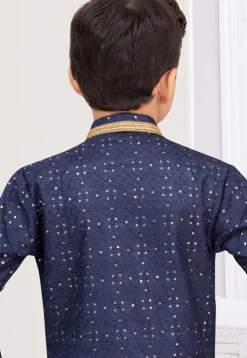 Embroidered Art Silk Sherwani in Navy Blue