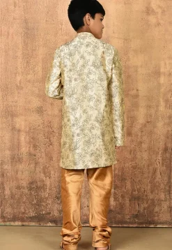 Embroidered Art Silk Sherwani Set in Light Beige