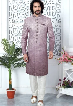 Embroidered Art Silk Sherwani in Dusty Purple
