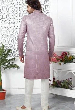 Embroidered Art Silk Sherwani in Dusty Purple