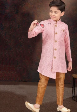 Embroidered Art Silk Sherwani in Pink