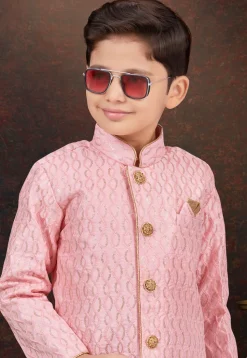 Embroidered Art Silk Sherwani in Pink