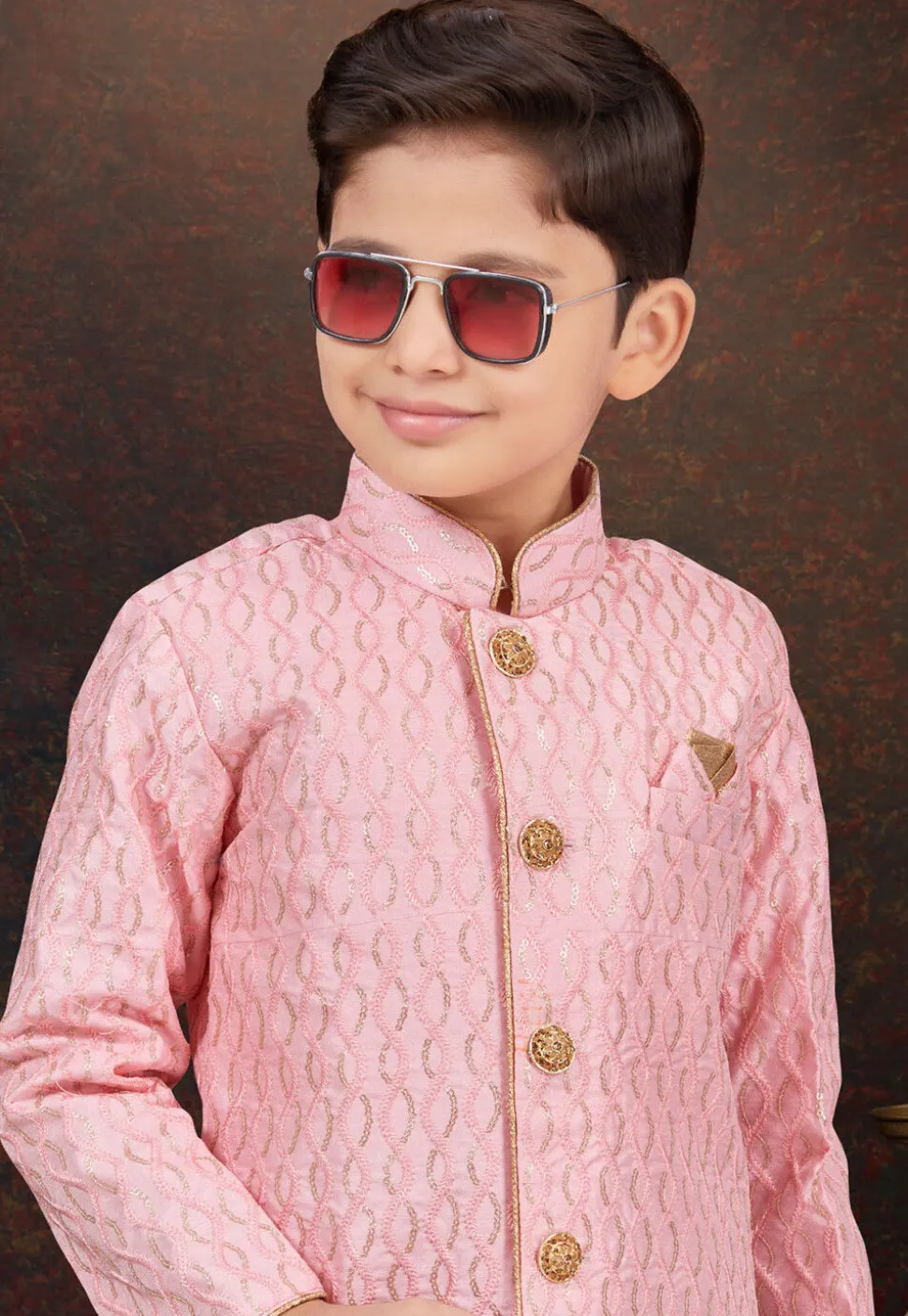 Embroidered Art Silk Sherwani in Pink