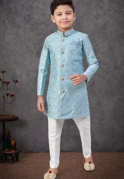Embroidered Art Silk Sherwani in Sky Blue