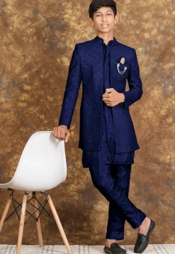 Embroidered Art Silk Sherwani in Royal Blue