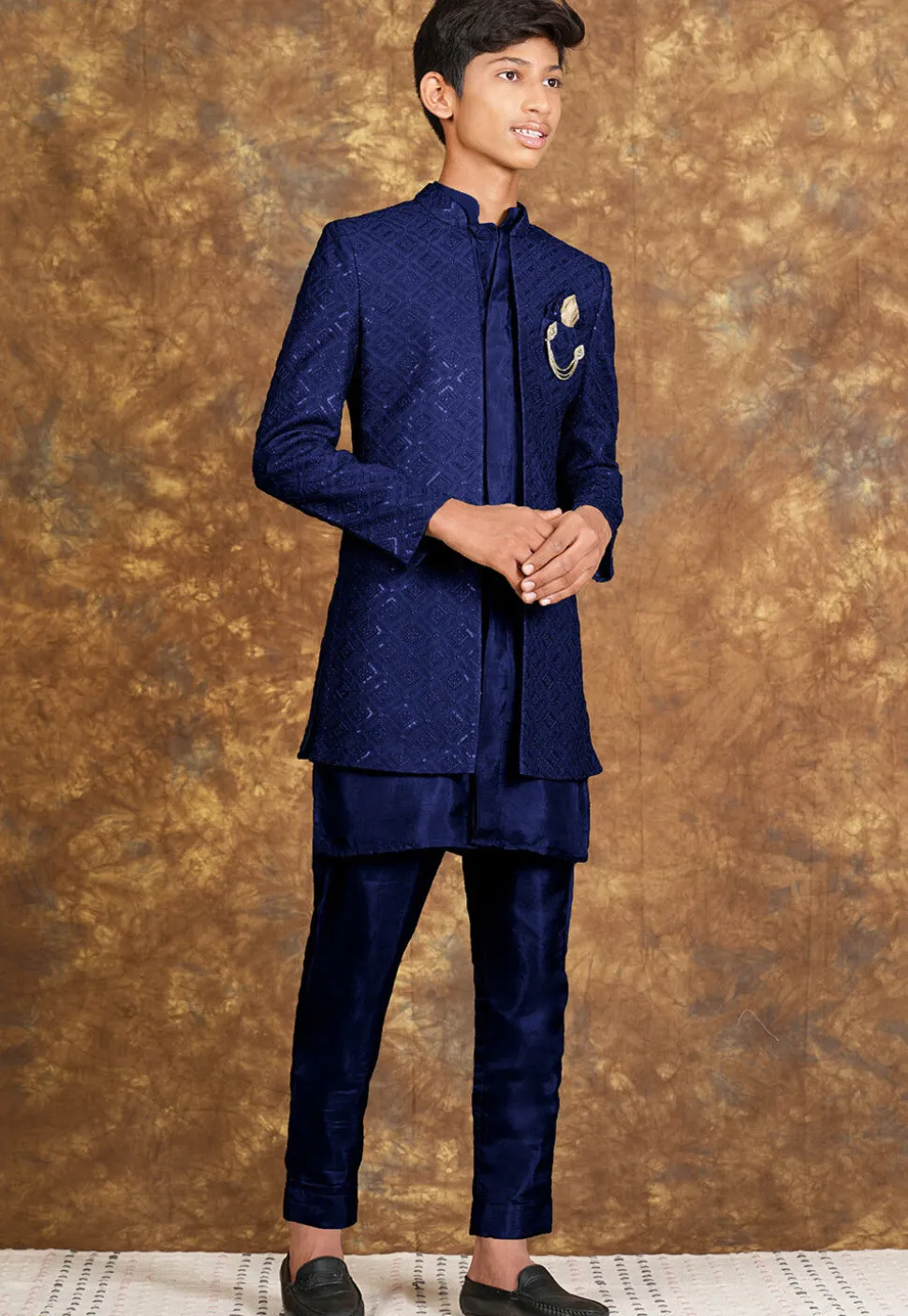 Embroidered Art Silk Sherwani in Royal Blue