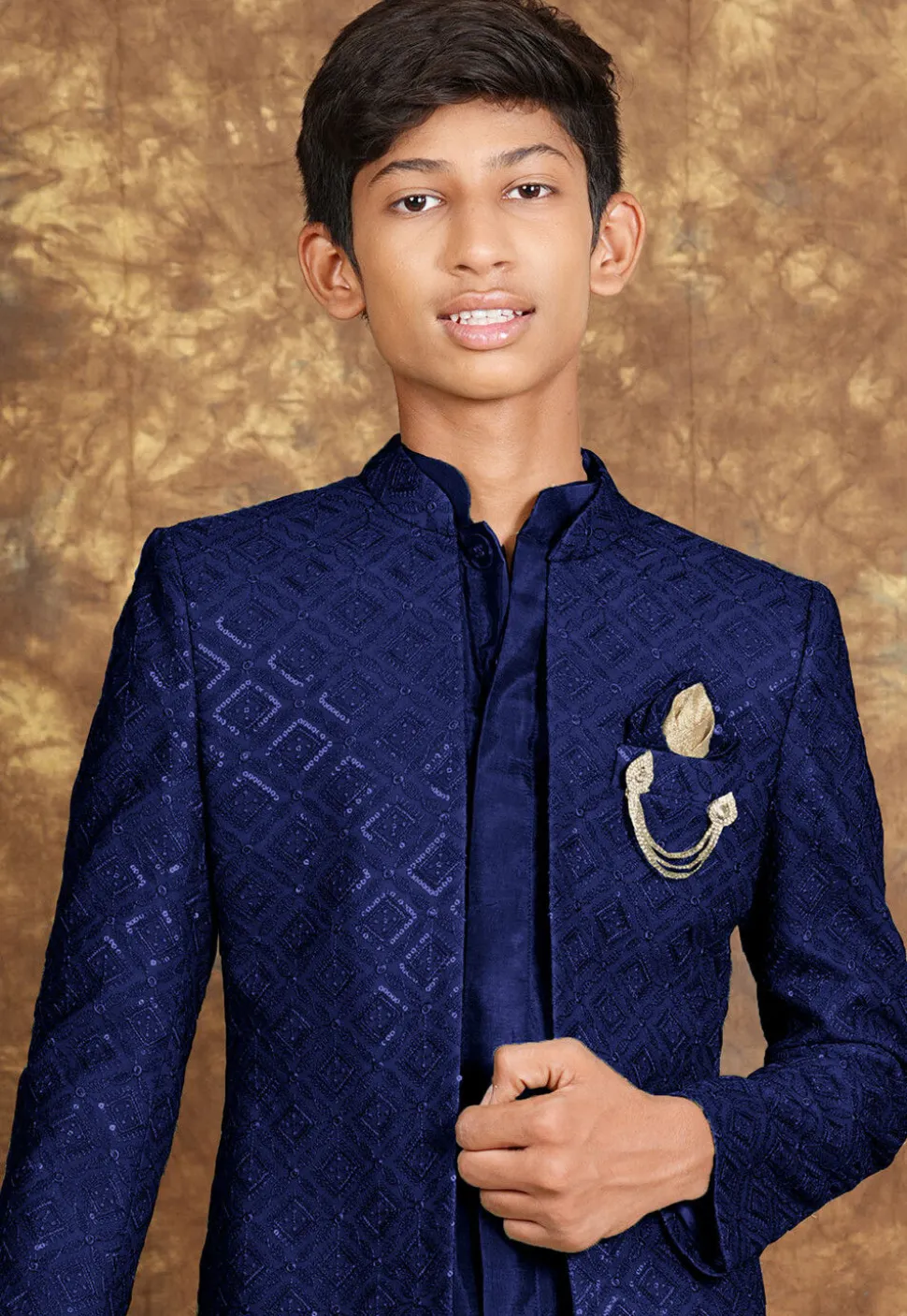 Embroidered Art Silk Sherwani in Royal Blue