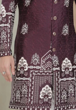 Embroidered Art Silk Sherwani in Purple
