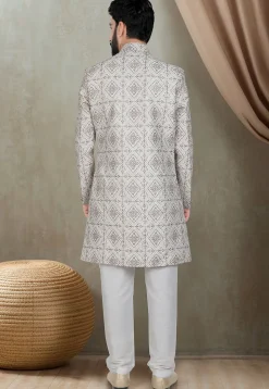Embroidered Art Silk Sherwani in Cream