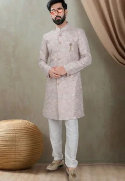 Embroidered Art Silk Sherwani in Pink