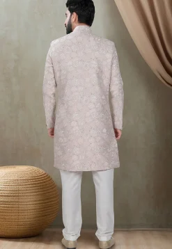 Embroidered Art Silk Sherwani in Pink