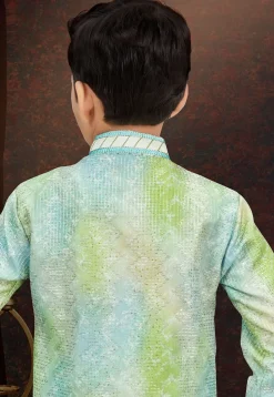 Embroidered Art Silk Sherwani in Green and Blue
