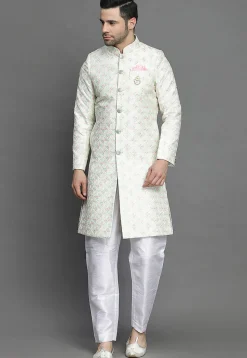 Embroidered Art Silk Sherwani in Off White
