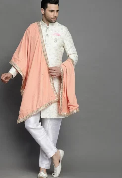 Embroidered Art Silk Sherwani in Off White