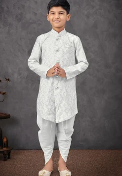Embroidered Art Silk Sherwani in Off White