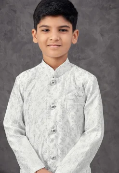 Embroidered Art Silk Sherwani in Off White