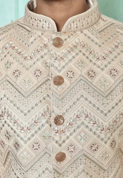 Embroidered Art Silk Sherwani in Light Peach