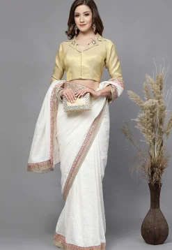 Embroidered Art Silk Shimmer Back Cut Out Blouse in Light Beige