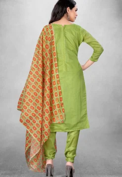 Embroidered Art Silk Straight Suit in Green