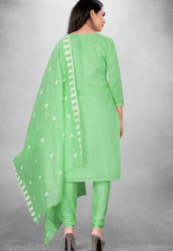 Embroidered Art Silk Straight Suit in Green