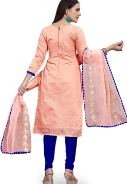 Embroidered Art Silk Straight Suit in Peach