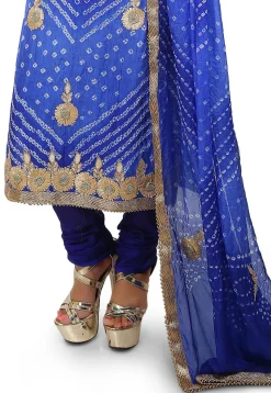 Embroidered Art Silk Straight Cut Suit in Dark Blue