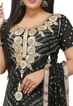 Embroidered Art Silk Straight Cut Suit in Black