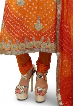 Embroidered Art Silk Straight Cut Suit in Orange