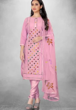 Embroidered Art Silk Straight Suit in Pink