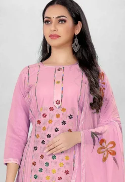 Embroidered Art Silk Straight Suit in Pink