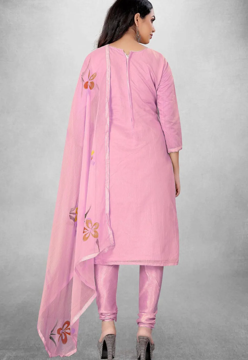 Embroidered Art Silk Straight Suit in Pink