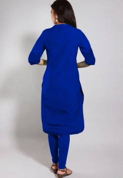 Embroidered Art Silk Straight Suit in Royal Blue