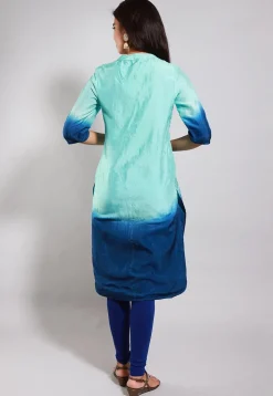 Embroidered Art Silk Straight Suit in Turquoise