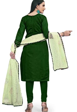 Embroidered Art Silk Straight Suit in Dark Green