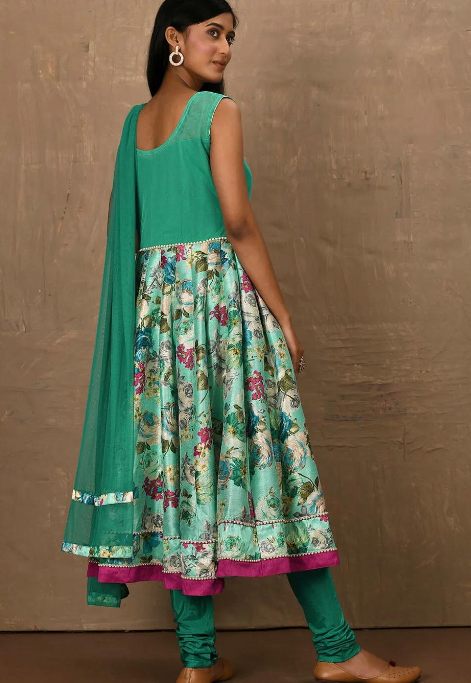 Embroidered Art Silk Straight Suit in Sea Green