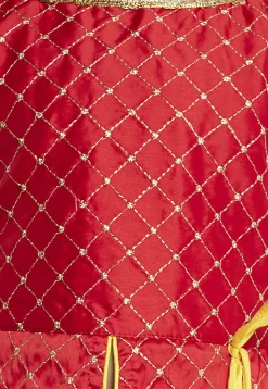 Embroidered Art Silk Top N Dhoti Pant in Red and Yellow