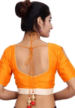 Embroidered Bhagalpuri Silk Padded Blouse in Off White and Mustard