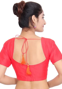 Embroidered Bhagalpuri Silk Padded Blouse in Off White and Red