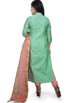 Embroidered Bhagalpuri Silk Straight Suit in Sea Green