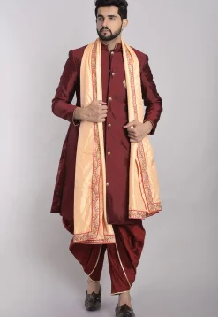 Embroidered Border Art Silk Dupatta in Peach