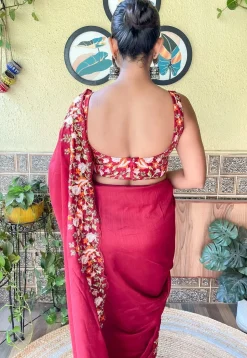 Embroidered Border Art Silk Scalloped Saree in Maroon