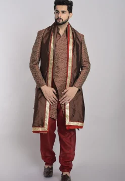 Embroidered Border Art Silk Dupatta in Brown