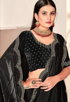 Embroidered Border Art Silk Saree in Black