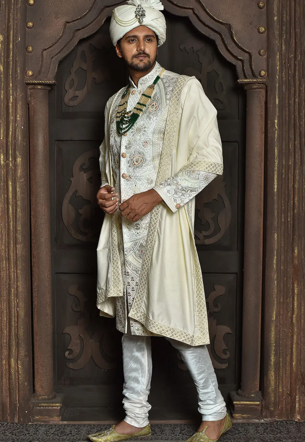 Embroidered Border Art Silk Dupatta in Off White