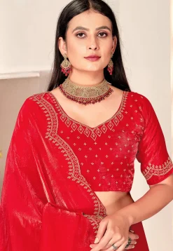 Embroidered Border Art Silk Saree in Red