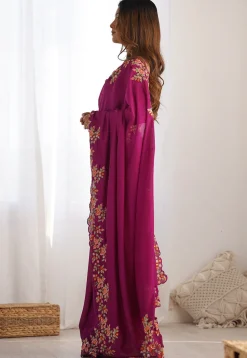 Embroidered Border Art Silk Saree in Purple